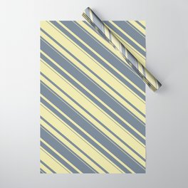 [ Thumbnail: Slate Gray & Pale Goldenrod Colored Stripes Pattern Wrapping Paper ]