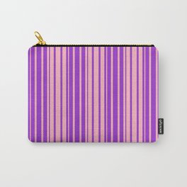 [ Thumbnail: Dark Orchid & Light Pink Colored Lined Pattern Carry-All Pouch ]