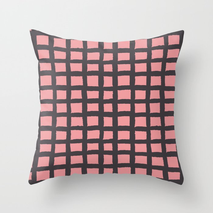 Pink & Black Rustic Scandi Checked Pattern Throw Pillow