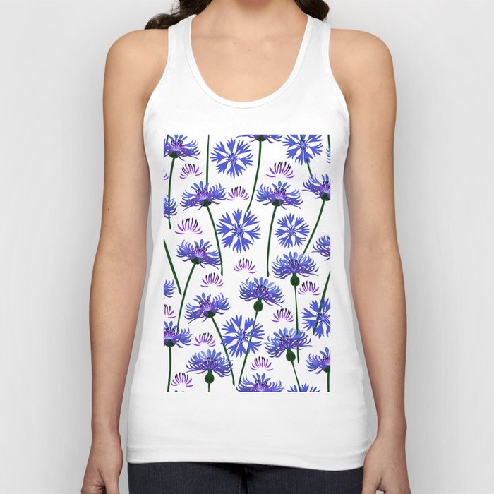  Garden with cornflowers, wild flowers, white background. Tank Top