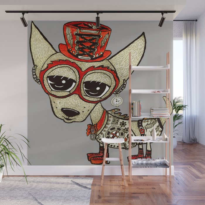 Steampunk Chihuahua gray grey Wall Mural