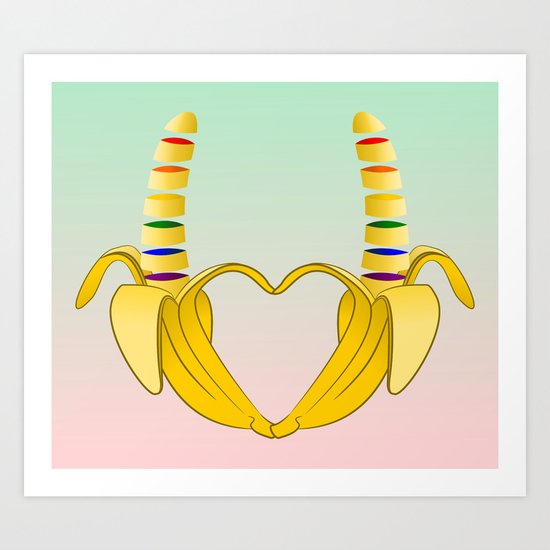 Gay Pride Banana Heart Art Print