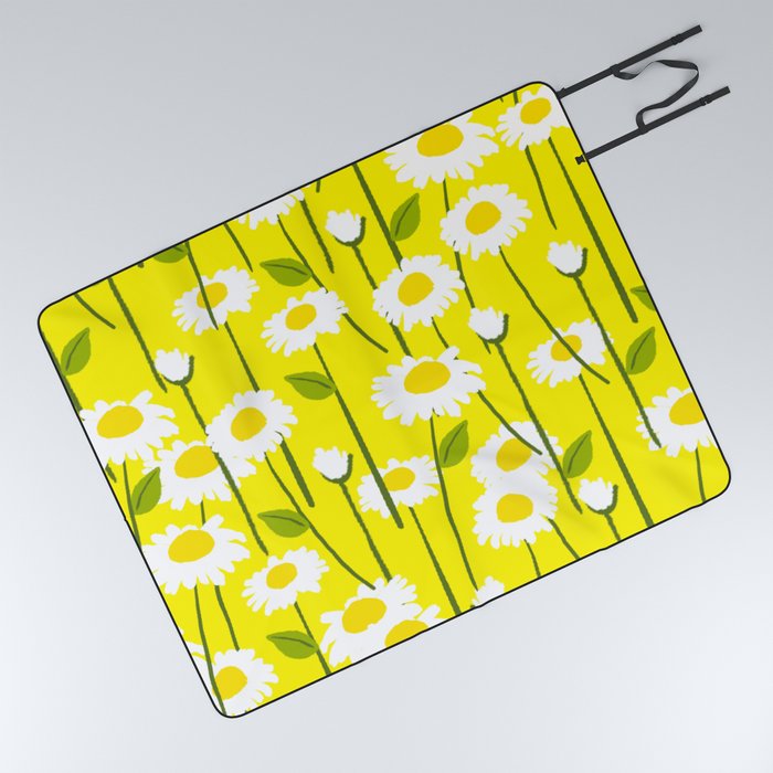 Cheerful Modern Daisy Flowers On Yelow Picnic Blanket