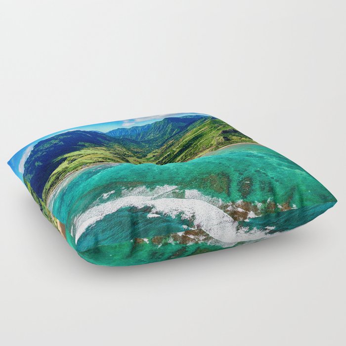 Coastal Oahu, Hawaii turquise ocean blue waters tropical color landscape photograph / photography Floor Pillow