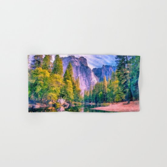Mountain landscape with forest and river Hand & Bath Towel