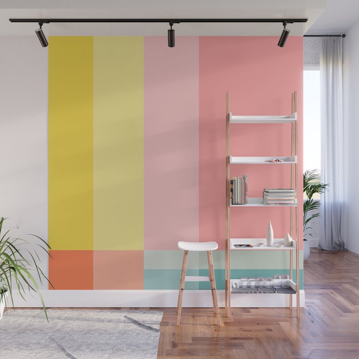 Geometric Modern Rectangle Square Design in Pink Yellow and Blue Wall Mural