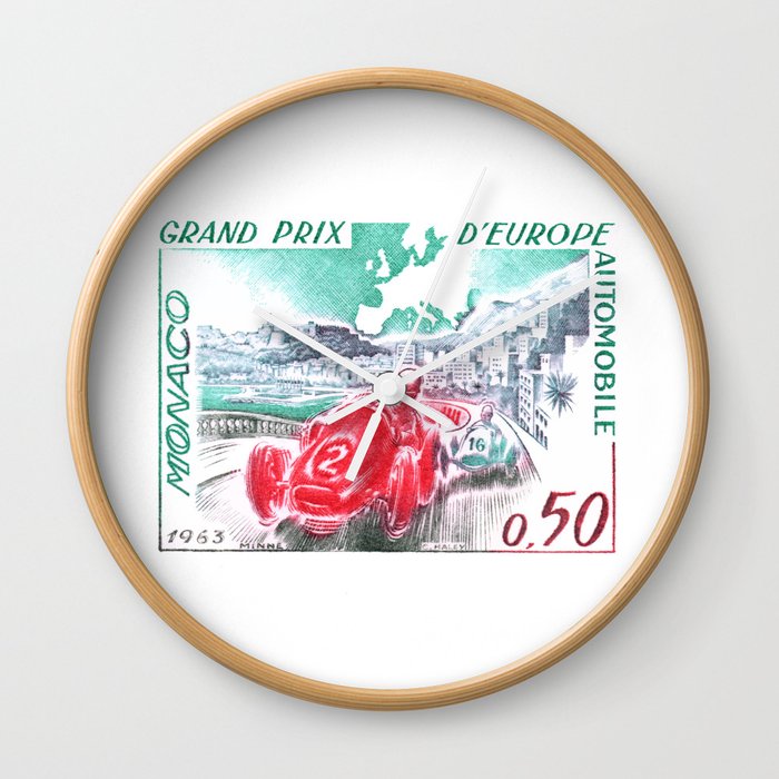 1963 Monaco Grand Prix Postage Stamp Wall Clock