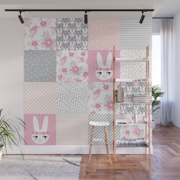 Bunny Quilt Baby Decor Newborn Nursery Charlotte Winter Pink Grey