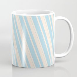 [ Thumbnail: Beige & Light Blue Colored Striped Pattern Coffee Mug ]