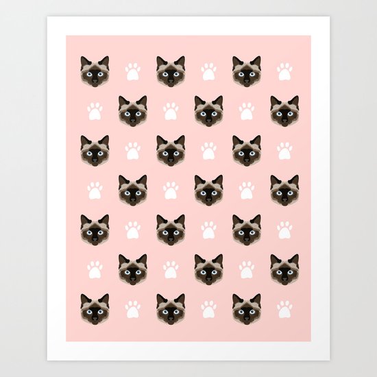Siamese Cat cute cat paw print pink pastel kids fur baby pet portrait siamese cat owner must have Art Print