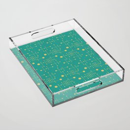 Mid Century Atomic Age Pattern Teal and Yellow Acrylic Tray