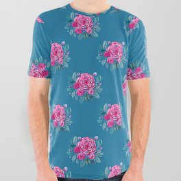 Spring roses bouquet - pink on bluw background All Over Graphic Tee