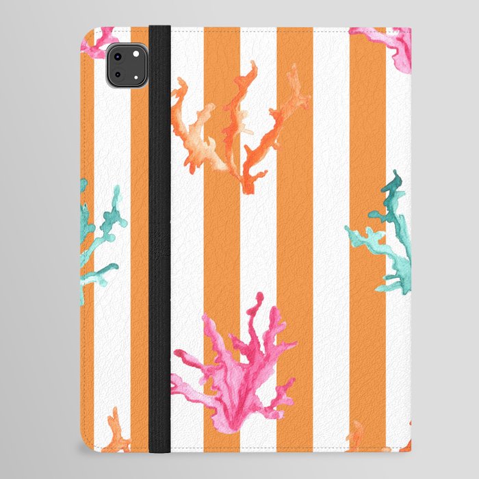 Colorful Coral Reef on Orange Stripes iPad Folio Case