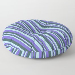 [ Thumbnail: Slate Blue, Dark Slate Gray, and Light Blue Colored Pattern of Stripes Floor Pillow ]