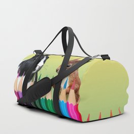 Colored Pencils - Squirrel & black and white Bunny - Rabbit Duffle Bag