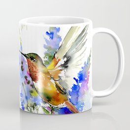 Alen's Hummingbird and Blue Flowers, floral bird design birds, watercolor floral bird art Mug