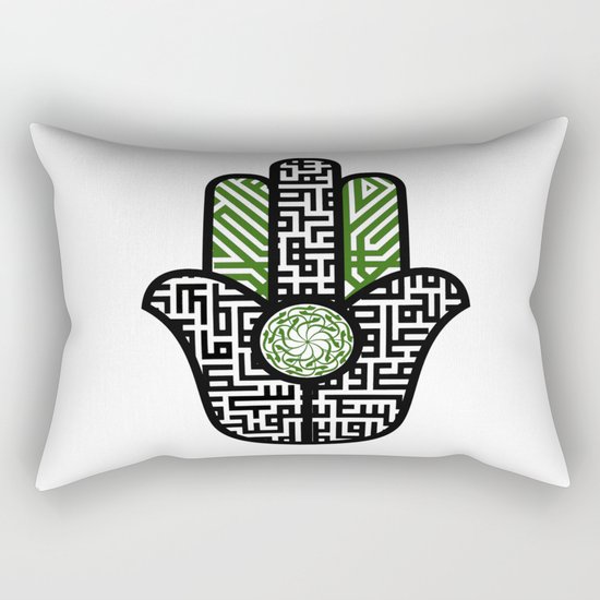 hamsa calligraphy -green Rectangular Pillow
