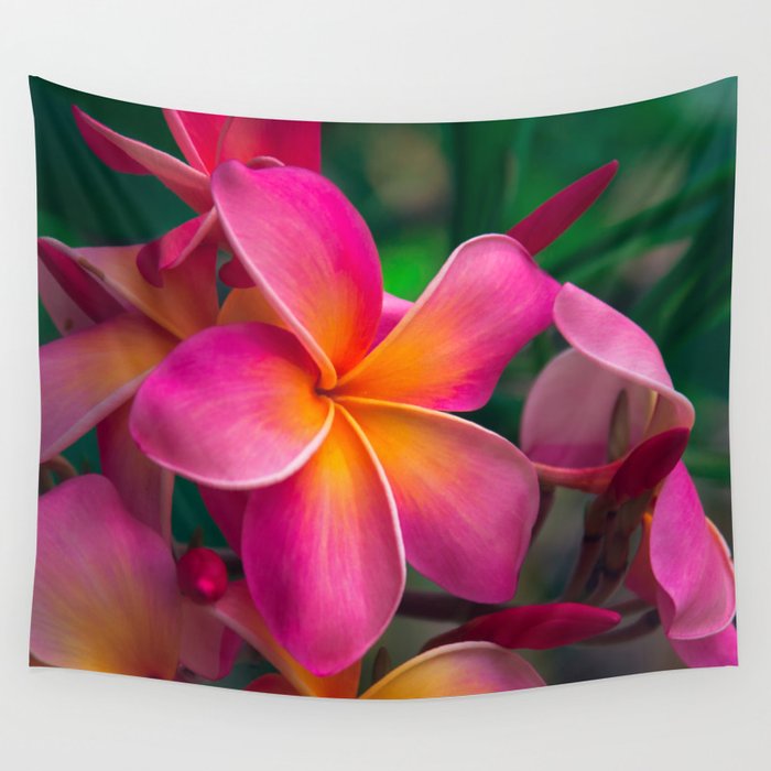 Pink Plumeria Enchanting Tropical Florals Hawaii Wall Tapestry