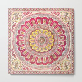 Vintage East Indian Lotus Blossom Mandala Tapestry Metal Print | Boho, Ethnic, Yellow, Antique, Graphicdesign, Vintage, Petalcanopy, Exotic, Hippie, Flower 