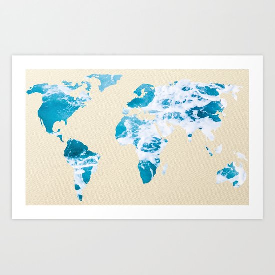 Ocean World Map Sea and Sand Art Print