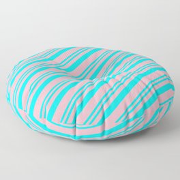 [ Thumbnail: Aqua and Light Pink Colored Stripes/Lines Pattern Floor Pillow ]