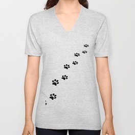 Black cat paw prints on white V Neck T Shirt