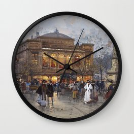 Theater du Chatelet, Paris Opera House, France portrait painting by Eugene Galian Laloue Wall Clock