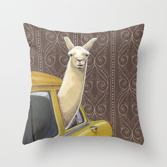 Taxi Llama Throw Pillow