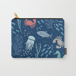 Animals In The Big Blue Sea Carry-All Pouch | Digital, Crab, Photomontage, Water, Sun, Summer, Holiday, Collage, Pattern, Pazific 