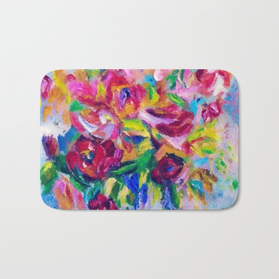 Abstract Colorful Flowers Bath Mat
