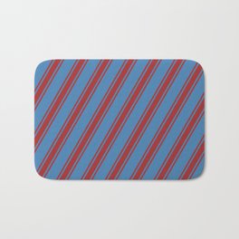 [ Thumbnail: Blue & Brown Colored Striped Pattern Bath Mat ]