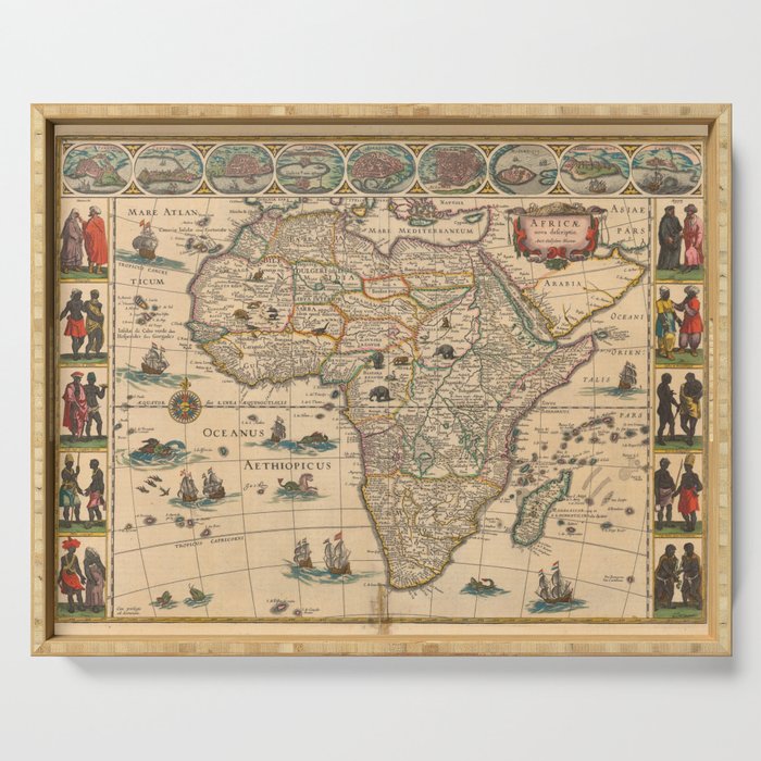 1571-1638 Africae nova descriptio map of Africa and African tribes and nations by Willem Janszoon Blaeu Serving Tray