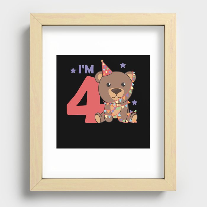 Fourth Birthday Bear For Kids 4 Years Old Recessed Framed Print