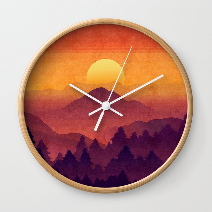 Sunset In The Misty Mountains Wall Clock