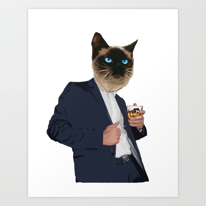 Cat in suit 1 Art Print