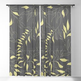 Delicate leaves -vibrant yellow and black Sheer Curtain