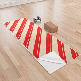 [ Thumbnail: Red & Bisque Colored Pattern of Stripes Yoga Towel ]