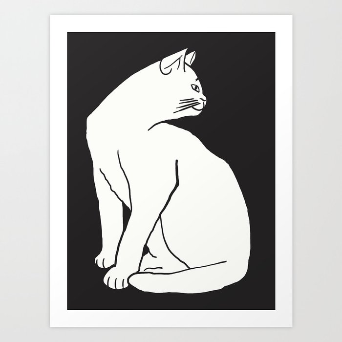 White Cat On Black Art Print