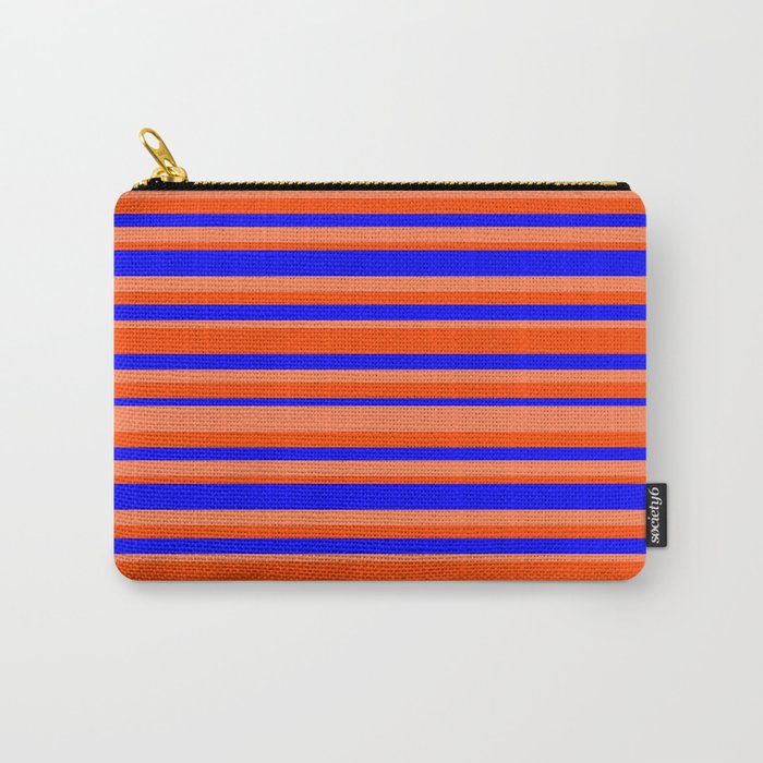Blue, Coral & Red Colored Striped Pattern Carry-All Pouch