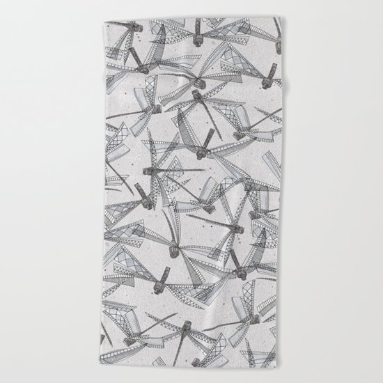 watercolor dragonflies silver Beach Towel