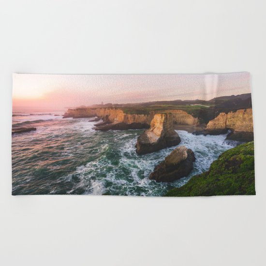 Golden California Coastline - Santa Cruz, California Beach Towel