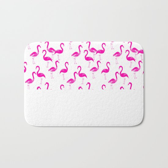 Pink Flamingo tropical vacation bird watching painting birds island summer hot neon pink girly Bath Mat