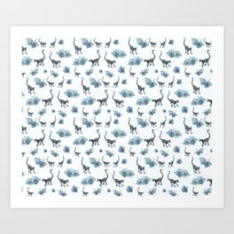 Lemur and flowers pattern Art Print