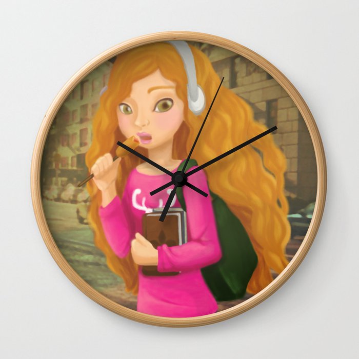 Girl with headphones Wall Clock