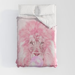 Lion Chewing Bubble Gum in Pink Duvet Cover