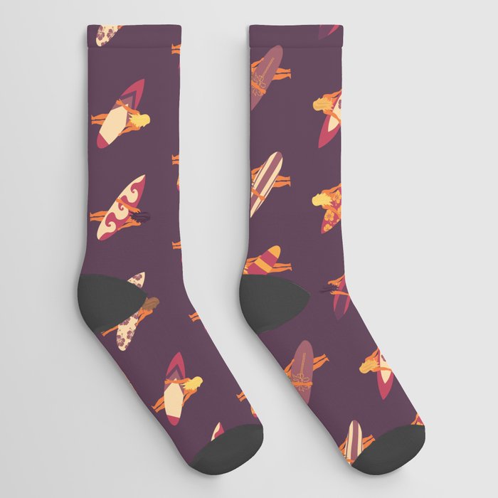 Surfer Girl Pattern Purple Socks