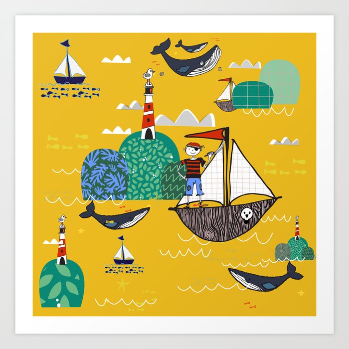 Pirates Ahoy Yellow Art Print