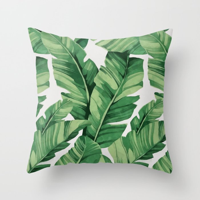 Tropical banana leaves Throw Pillow