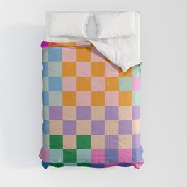 Checkerboard Collage Comforter | Retro, Whimsical, Pattern, Happy, Checkerboard, Vibrant, Check, Checkered, Bright, Colorful 