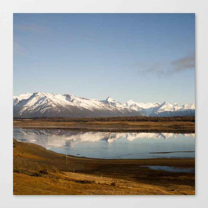 Argentina Photography - Lake Reflecting The Surrounding Mountains Canvas Print